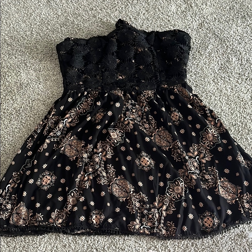 Strapless Black and Brown Floral Dress